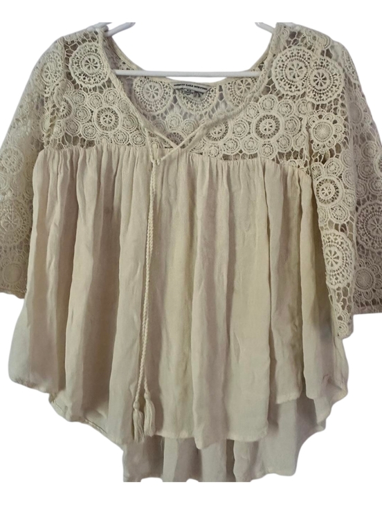 American Eagle Outfitters Tops - American Eagle Outfitters Cream Crochet Yoke Peasant Tunic